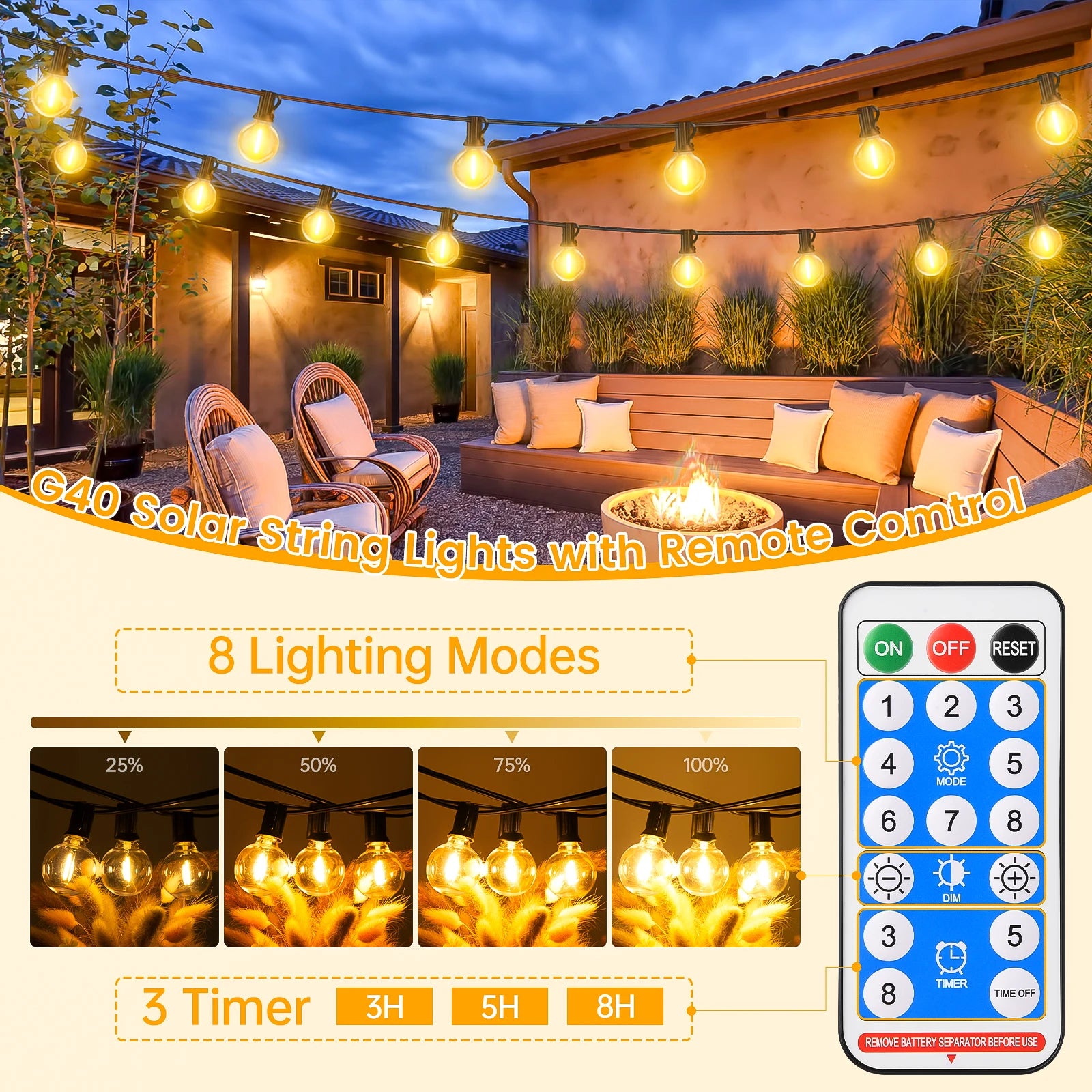 Create Magical Nights with Waterproof G40 Solar String Lights – Easy, Stylish, Reliable!