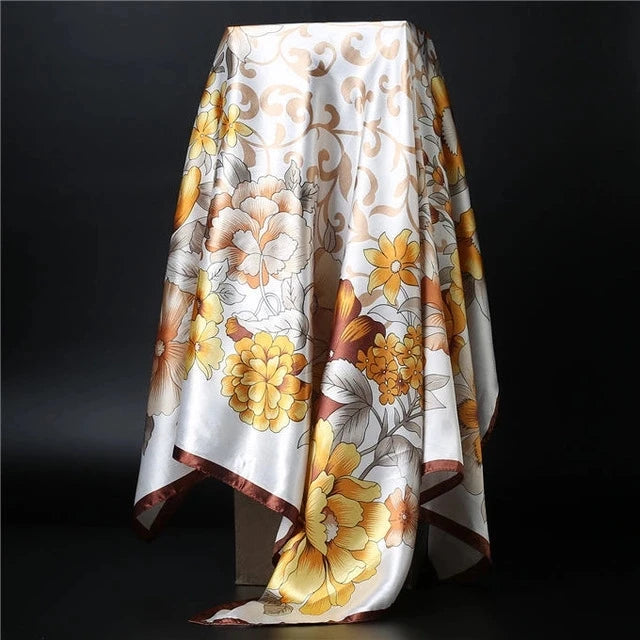 90*90cm square silk scarf Women Shawl Print Satin Hijab Female Luxury Brand Square Lady muffler coverchief bandanna pareo girl