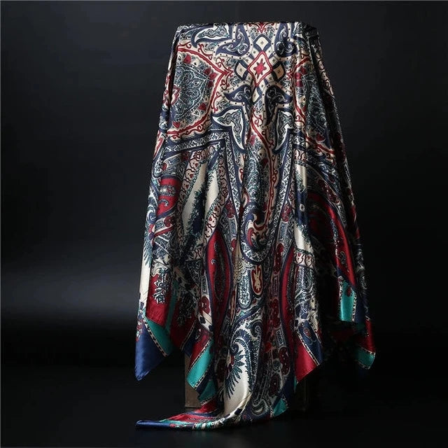90*90cm square silk scarf Women Shawl Print Satin Hijab Female Luxury Brand Square Lady muffler coverchief bandanna pareo girl