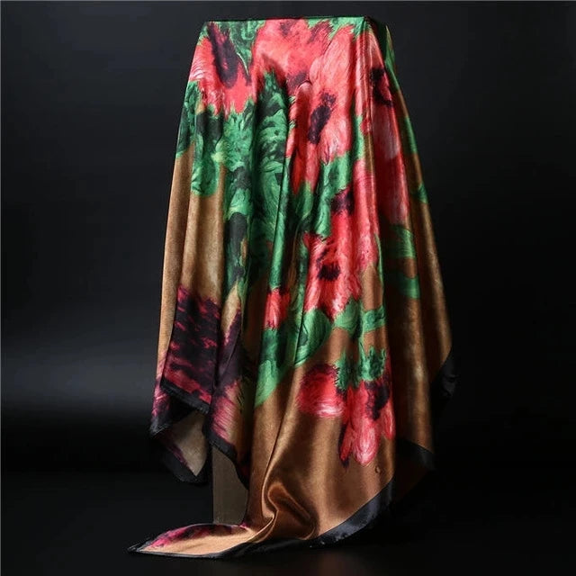 90*90cm square silk scarf Women Shawl Print Satin Hijab Female Luxury Brand Square Lady muffler coverchief bandanna pareo girl