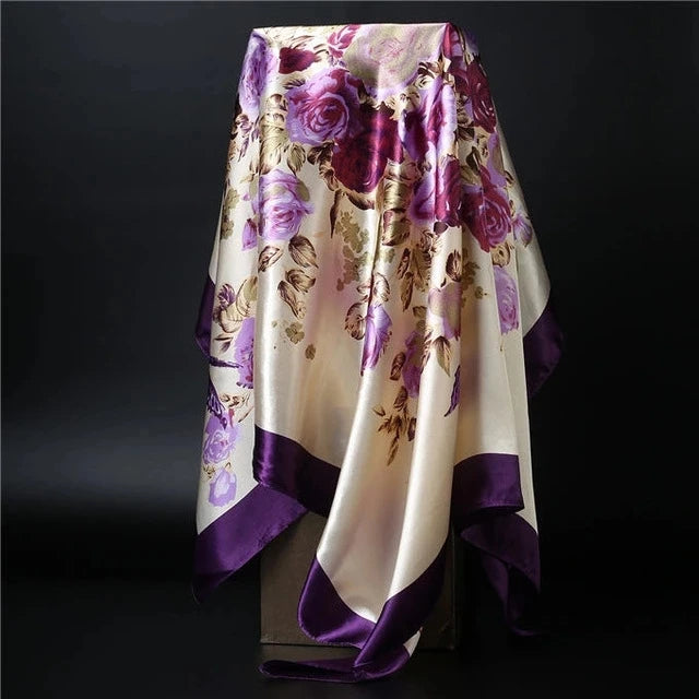 90*90cm square silk scarf Women Shawl Print Satin Hijab Female Luxury Brand Square Lady muffler coverchief bandanna pareo girl