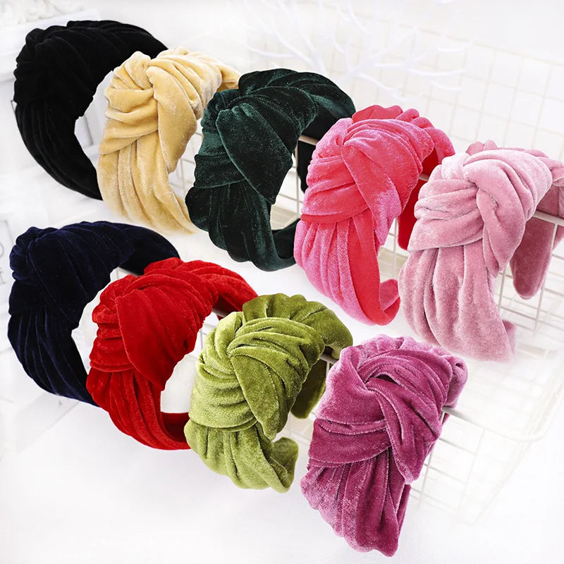 Knotted Velvet Bezel Women Headband Girls Fashion knit Hair Bands Soft Bath Hairband Headwear Hair Rubbers Elastic Hair Bands