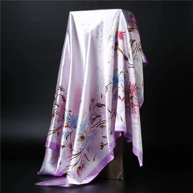 90*90cm square silk scarf Women Shawl Print Satin Hijab Female Luxury Brand Square Lady muffler coverchief bandanna pareo girl