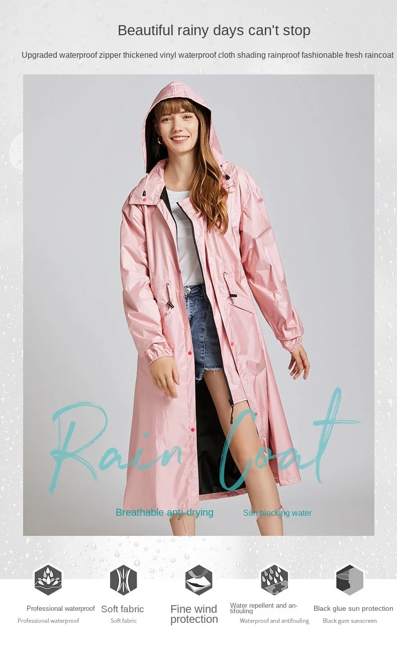 Women's Fashion Raincoat Waterproof Rain Poncho Cloak with Hood for Hiking Climbing and Touring