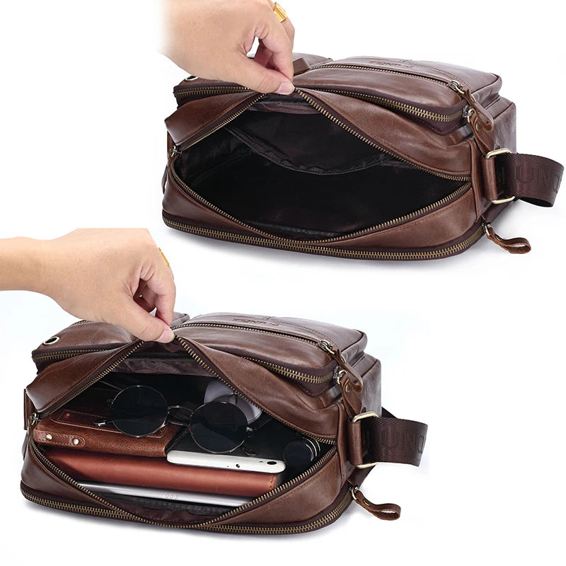 New 2024 Men Genuine Leather Shoulder Bag Casual Leather Men's Pad Messenger Bag Male Business Crossbody Bag Hot Handbag for Men