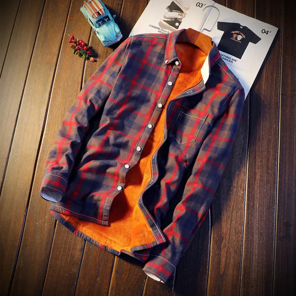 Camisa Masculina  Men Plaid Flannel Shirts Mens Casual Autumn Winter Spring Thick Warm Fleece Cotton Long Sleeve Shirt MCS06