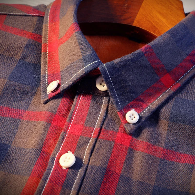 Camisa Masculina  Men Plaid Flannel Shirts Mens Casual Autumn Winter Spring Thick Warm Fleece Cotton Long Sleeve Shirt MCS06