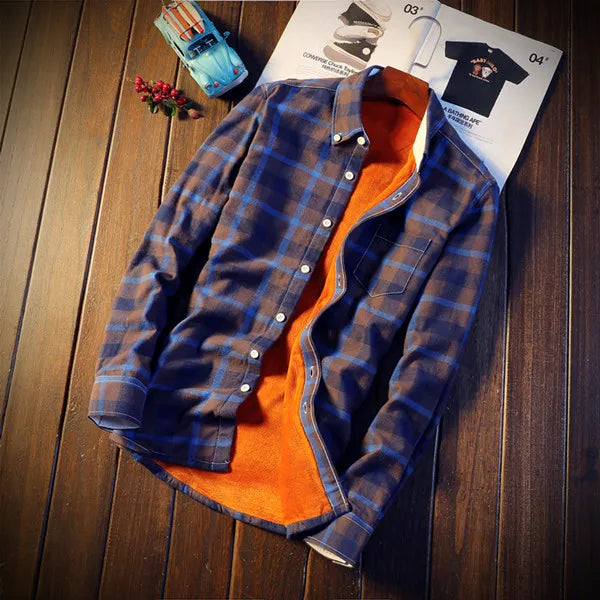 Camisa Masculina  Men Plaid Flannel Shirts Mens Casual Autumn Winter Spring Thick Warm Fleece Cotton Long Sleeve Shirt MCS06