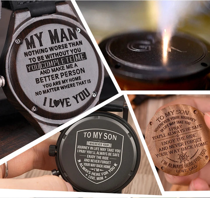 Personalized Gift Brand Logo MESSAGE Engraved Carved Laser Charge on Wood Watches Name Customize Service ONLY No Watch