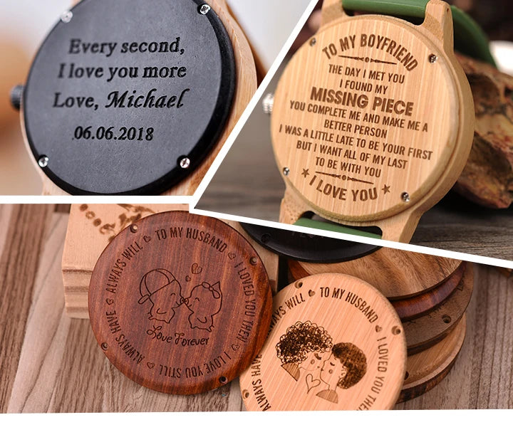 Personalized Gift Brand Logo MESSAGE Engraved Carved Laser Charge on Wood Watches Name Customize Service ONLY No Watch