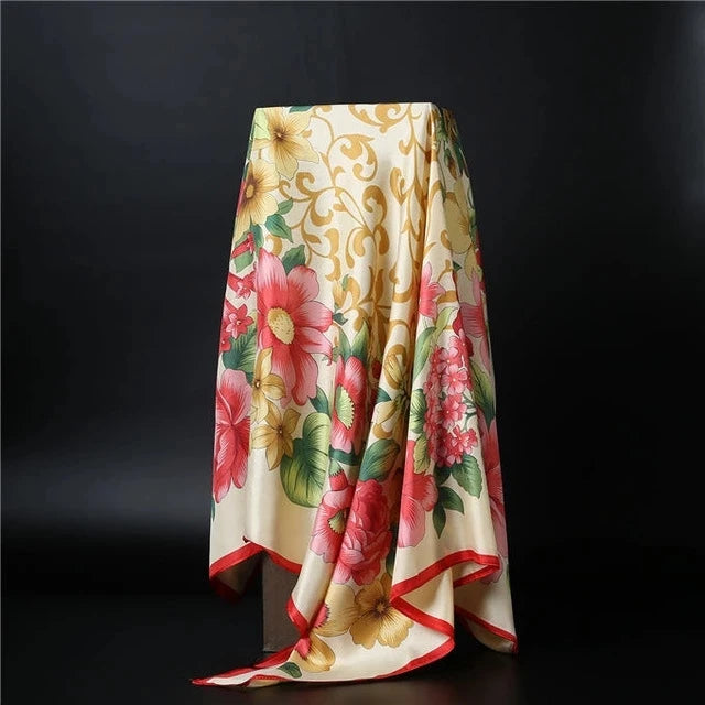 90*90cm square silk scarf Women Shawl Print Satin Hijab Female Luxury Brand Square Lady muffler coverchief bandanna pareo girl