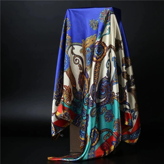 90*90cm square silk scarf Women Shawl Print Satin Hijab Female Luxury Brand Square Lady muffler coverchief bandanna pareo girl
