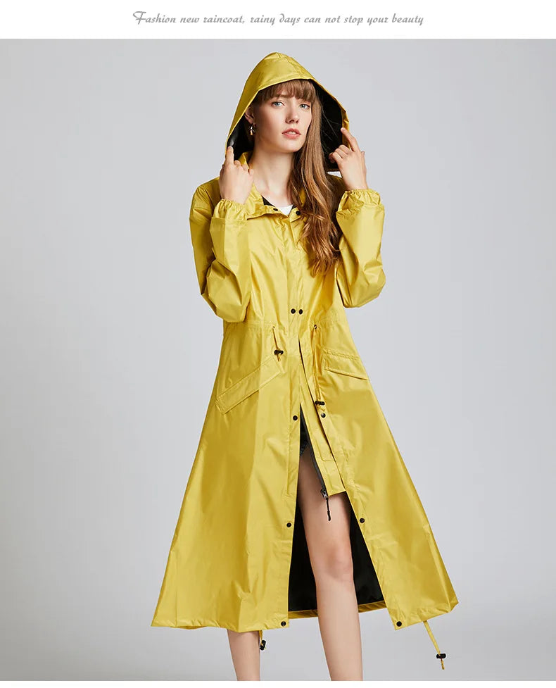 Women's Fashion Raincoat Waterproof Rain Poncho Cloak with Hood for Hiking Climbing and Touring
