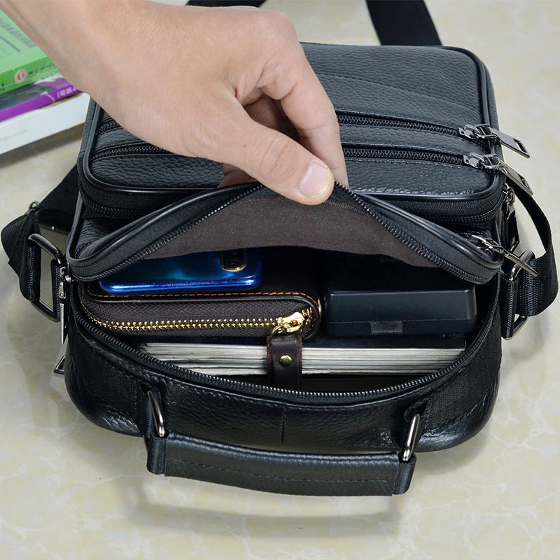 Men Genuine Leather Handbags Male High Quality Cowhide Leather Messenger Bags Men's Ipad Business Bag Middle Size Briefcase Tote