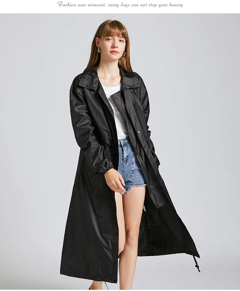 Women's Fashion Raincoat Waterproof Rain Poncho Cloak with Hood for Hiking Climbing and Touring