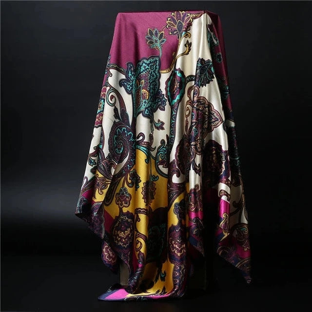 90*90cm square silk scarf Women Shawl Print Satin Hijab Female Luxury Brand Square Lady muffler coverchief bandanna pareo girl
