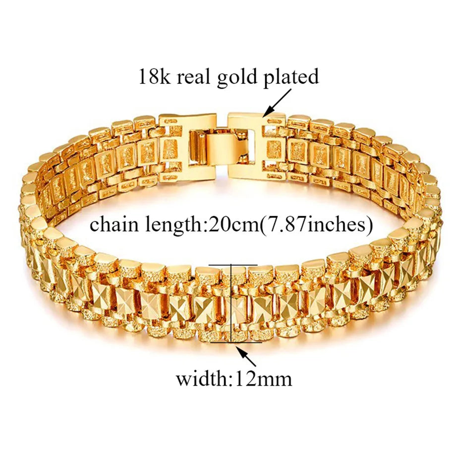 Male Bracelet Women Jewelry 12MM Pulseira Masculine Trendy Gold Color Chunky Chain Link Bracelet Wholesale Bileklik For Man P166