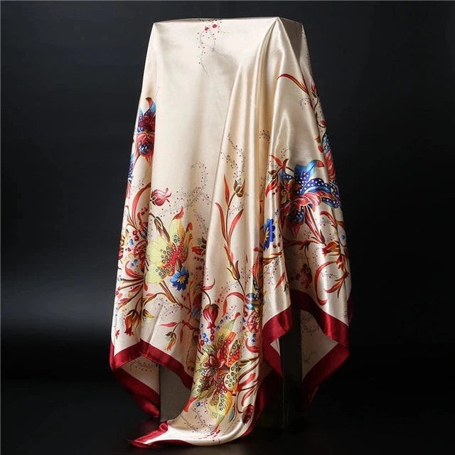 90*90cm square silk scarf Women Shawl Print Satin Hijab Female Luxury Brand Square Lady muffler coverchief bandanna pareo girl