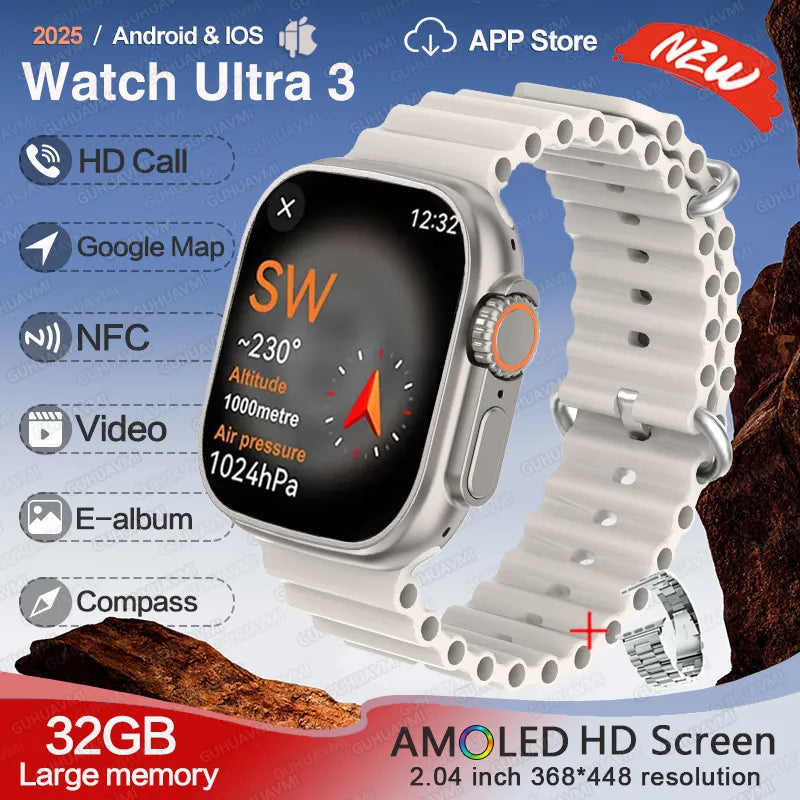 For Huawei IOS Men Watch UItra3 Original Smart Watch GPS 32GB Memory NFC APP Download Music Video Album Women BT Call Smartwatch
