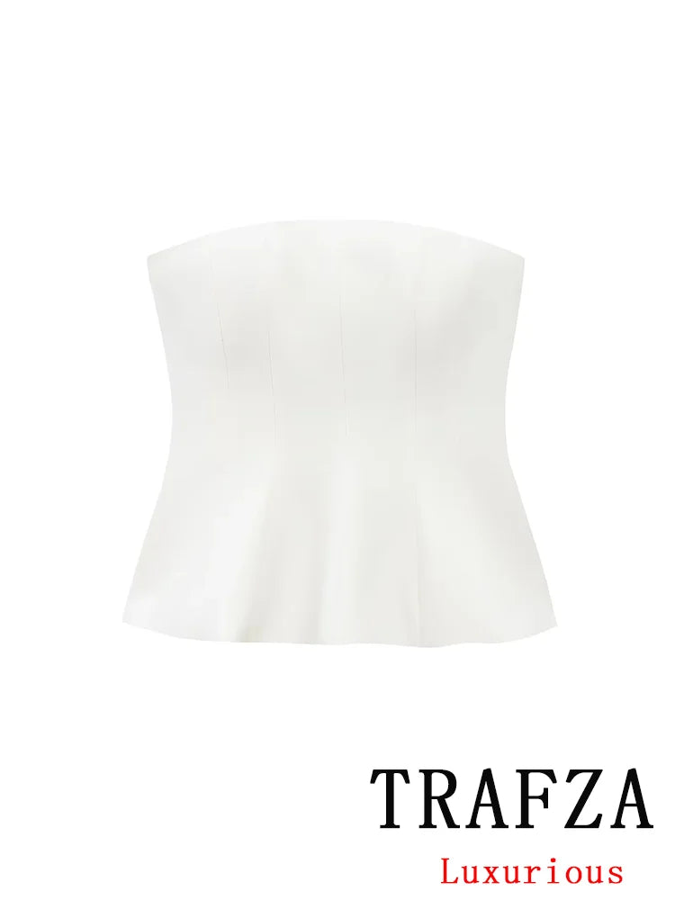 TRAFZA Sexy Butter Yellow Cami Ruffles Tube Tops Women Fashion 2025 Summer Strapless Y2K Girl Streetwear Tops Holiday Party Tops