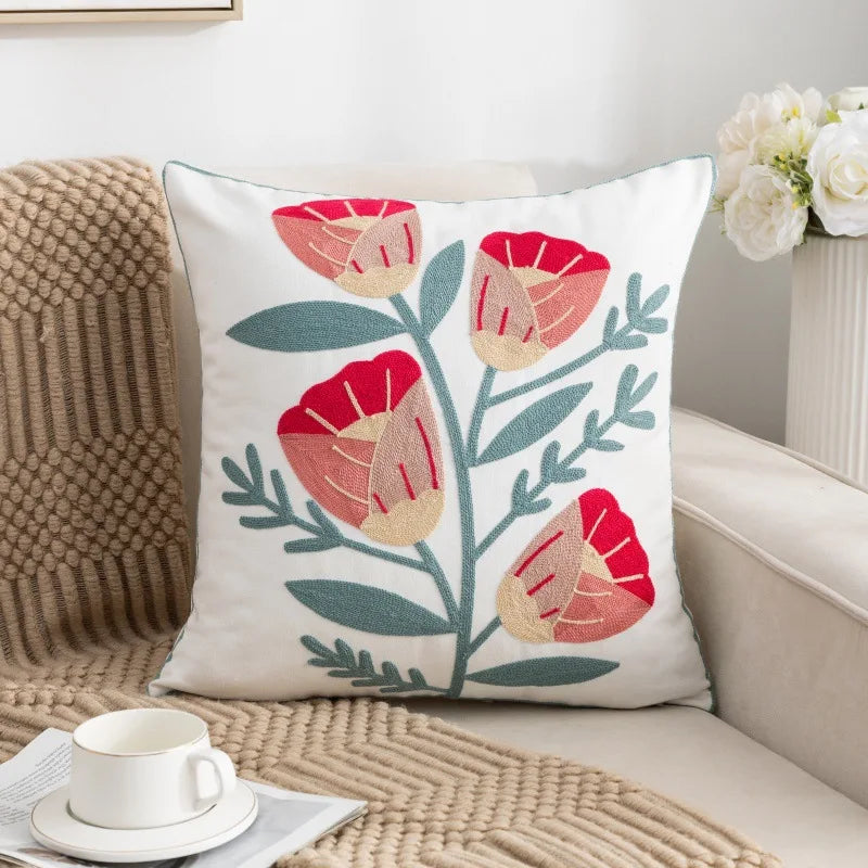 Embroidered flower pillowcase, natural style, modern and simple sofa head pillow
