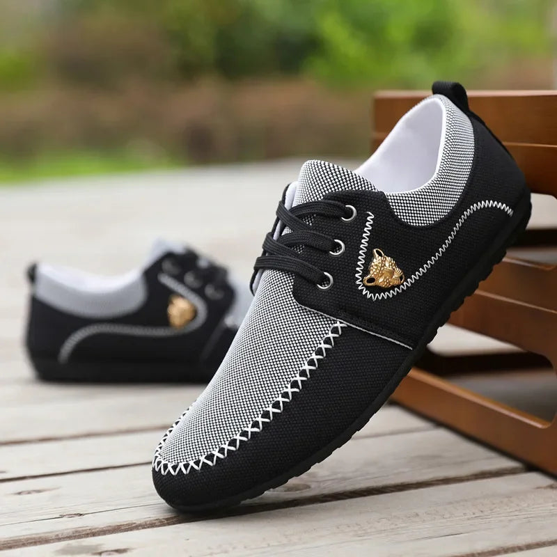 Mens Loafers Slip on Casual Shoes for Male 2024 New Breathable Canvas Driving Flats Comfortable Mocassins Non Slip Plus Size