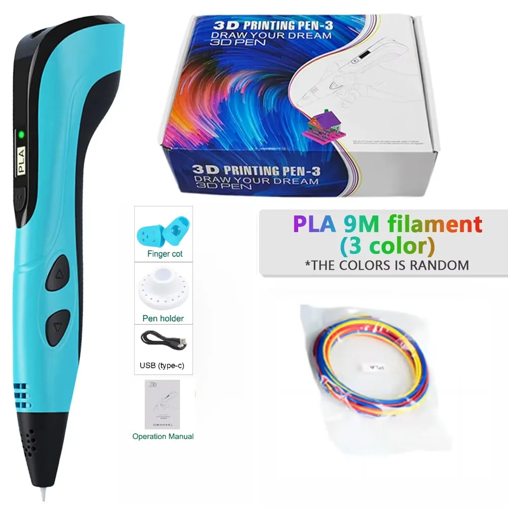 3D Printing Pen With LED Display 3D Pen Set for Kids Filament Children USB Drawing Tool Drawing Toy DIY Christmas Birthday Gift
