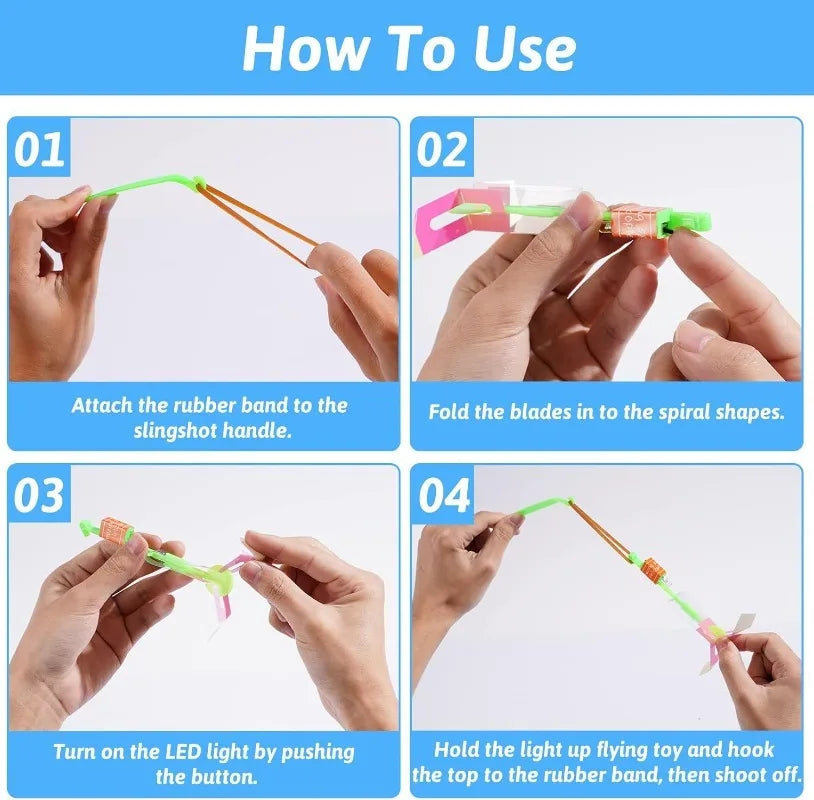 25 Sets LED Flying Set 25 Slingshot+25 Glow Helicopter-50 Pcs Outdoor Flying Toys Glow in The Dark Party Supplies Party Favors