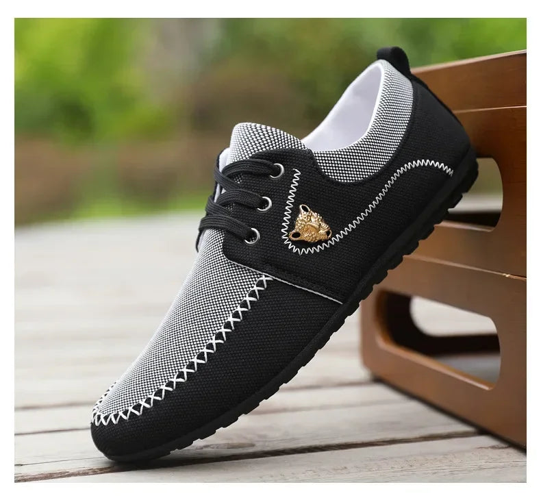 Mens Loafers Slip on Casual Shoes for Male 2024 New Breathable Canvas Driving Flats Comfortable Mocassins Non Slip Plus Size