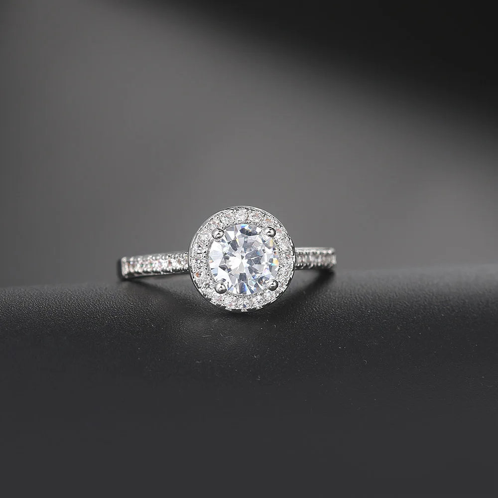 Adjustable Solitaire Rings for Women Bridal Classic Silver Color AAA+Cubic Zirconia Wedding Engagement Marriage Ring Jewelry