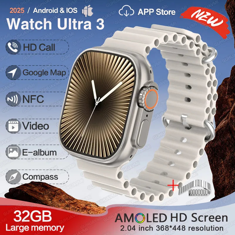 For Huawei IOS Men Watch UItra3 Original Smart Watch GPS 32GB Memory NFC APP Download Music Video Album Women BT Call Smartwatch
