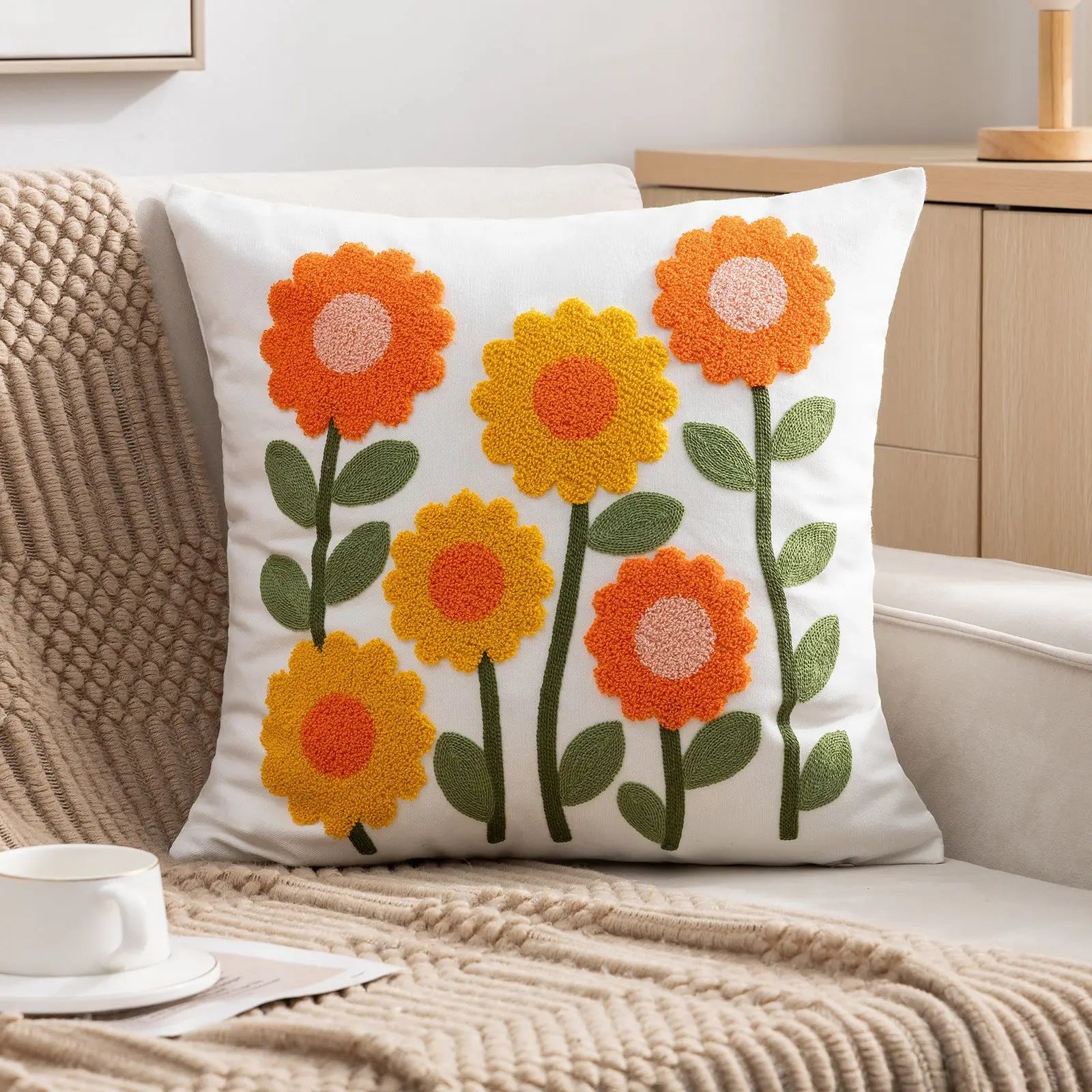 Embroidered flower pillowcase, natural style, modern and simple sofa head pillow