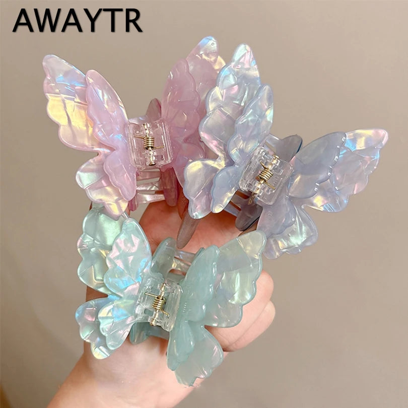 AWAYTR Fairy Butterfly Hair Claw Acetate Crab Hair Clip Sweet Princess Shark Clip for Women Girl Hairpin Hair Accessories