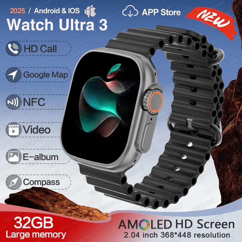 For Huawei IOS Men Watch UItra3 Original Smart Watch GPS 32GB Memory NFC APP Download Music Video Album Women BT Call Smartwatch