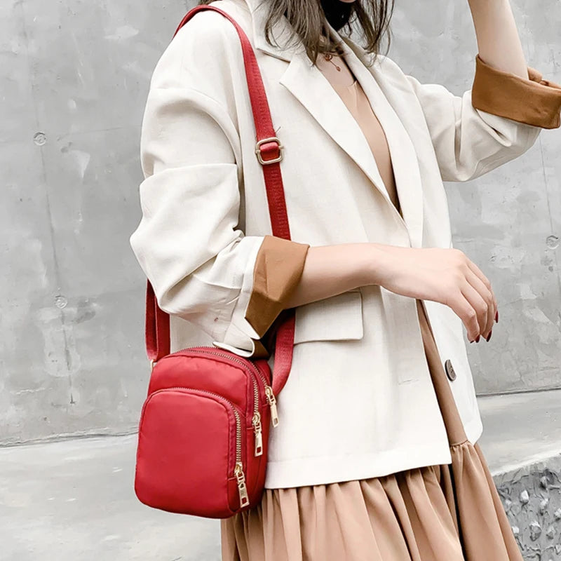 Mobile Phone Crossbody Bags for Women Fashion Ladies Shoulder Bag 3 Layer Waterproof Oxford Small Cell Phone Purse Wallet