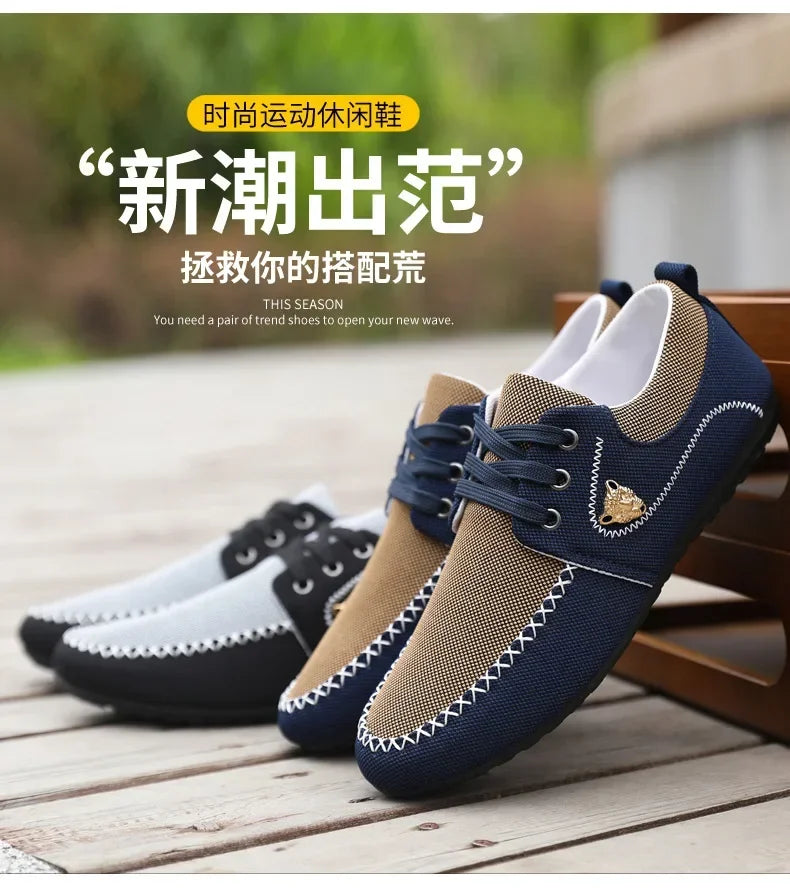 Mens Loafers Slip on Casual Shoes for Male 2024 New Breathable Canvas Driving Flats Comfortable Mocassins Non Slip Plus Size