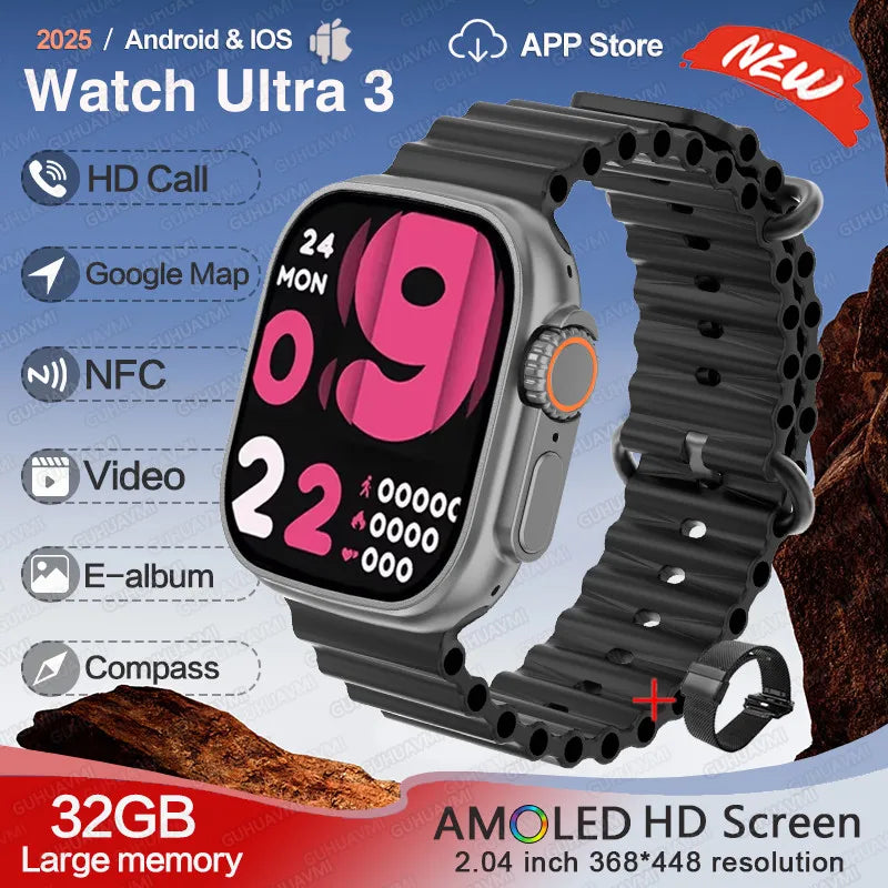 For Huawei IOS Men Watch UItra3 Original Smart Watch GPS 32GB Memory NFC APP Download Music Video Album Women BT Call Smartwatch