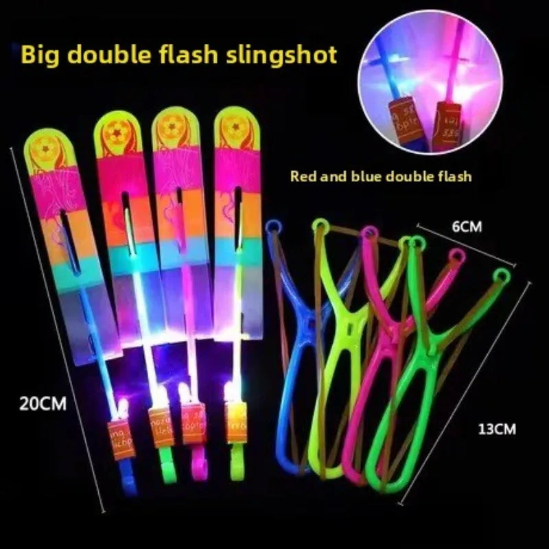 25 Sets LED Flying Set 25 Slingshot+25 Glow Helicopter-50 Pcs Outdoor Flying Toys Glow in The Dark Party Supplies Party Favors