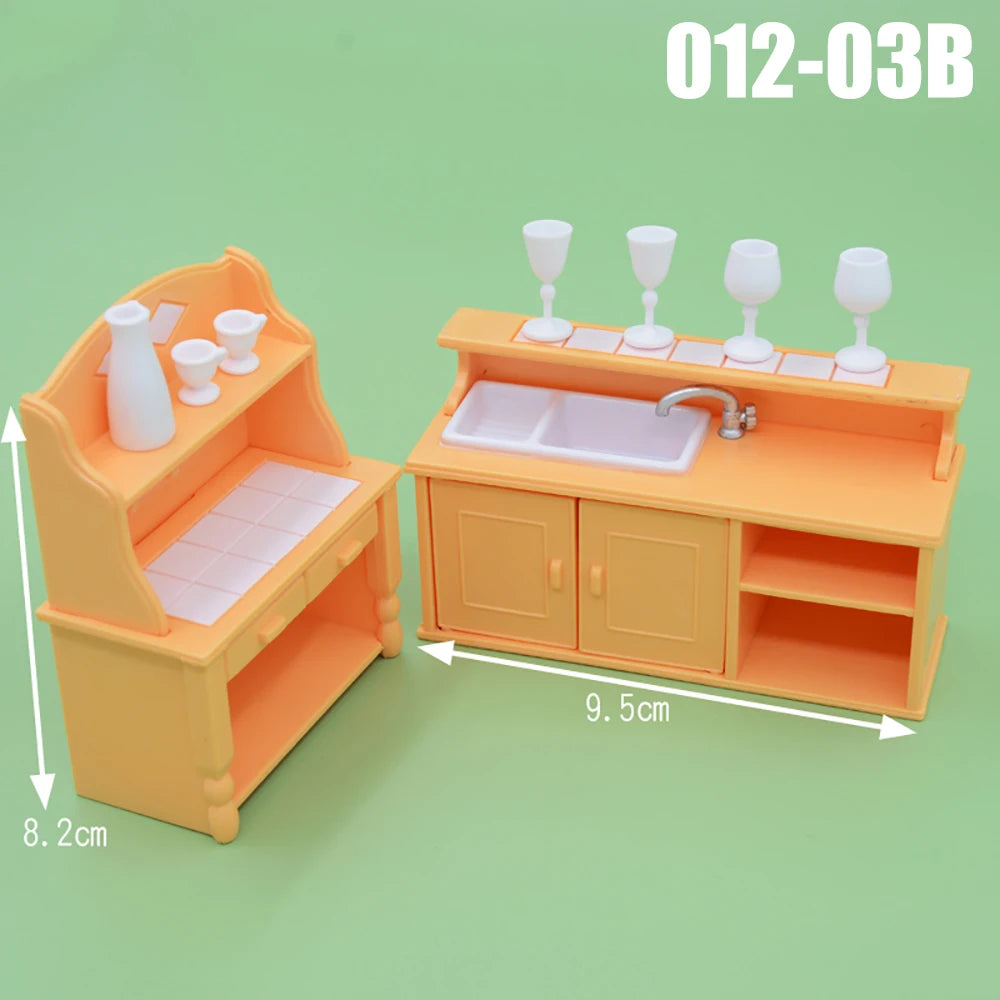 Dollhouse Furniture Kitchen Play Set Miniature Refrigerator 1:12 Mini Food Living Room Sofa Set Pretend Play  Accessores Toy
