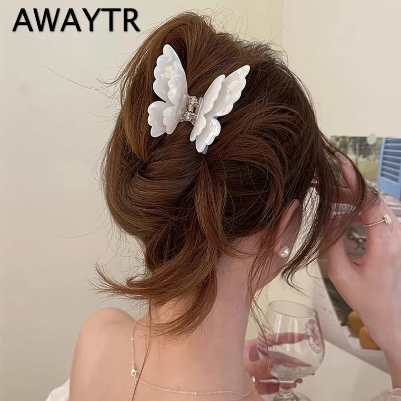 AWAYTR Fairy Butterfly Hair Claw Acetate Crab Hair Clip Sweet Princess Shark Clip for Women Girl Hairpin Hair Accessories
