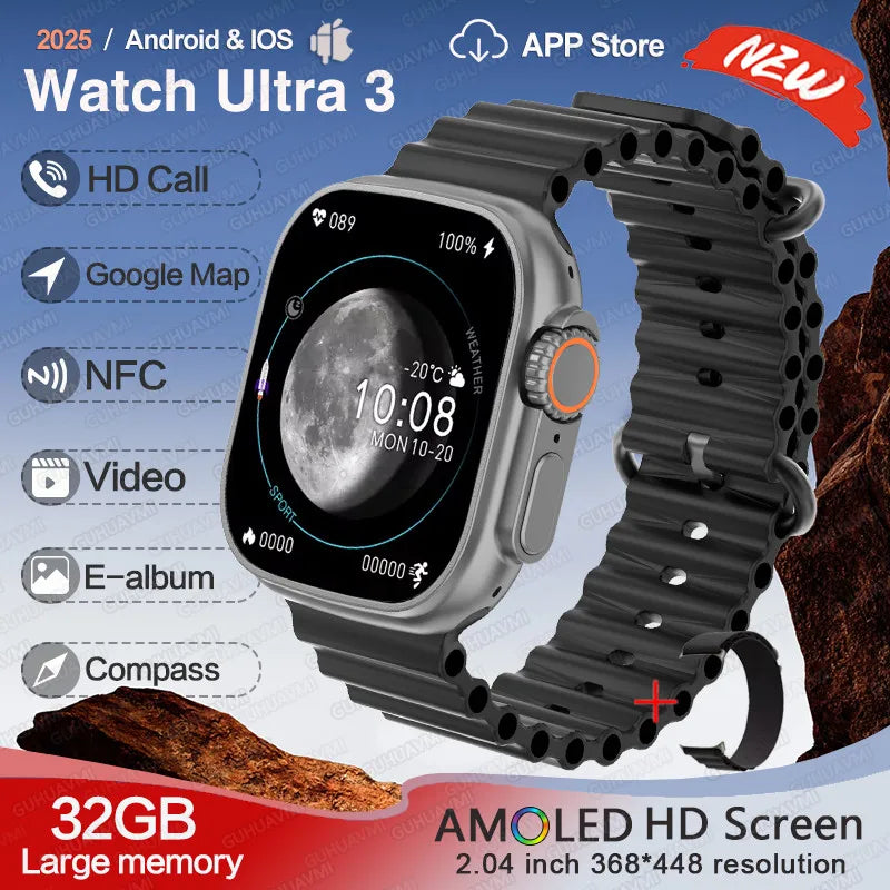 For Huawei IOS Men Watch UItra3 Original Smart Watch GPS 32GB Memory NFC APP Download Music Video Album Women BT Call Smartwatch