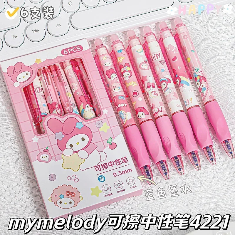 Sanrio Blue Erasable Gel Pen My Melody Cinnamoroll Cute Click Pen Hello Kitty Girly Heart Student Stationery Birthday Gift
