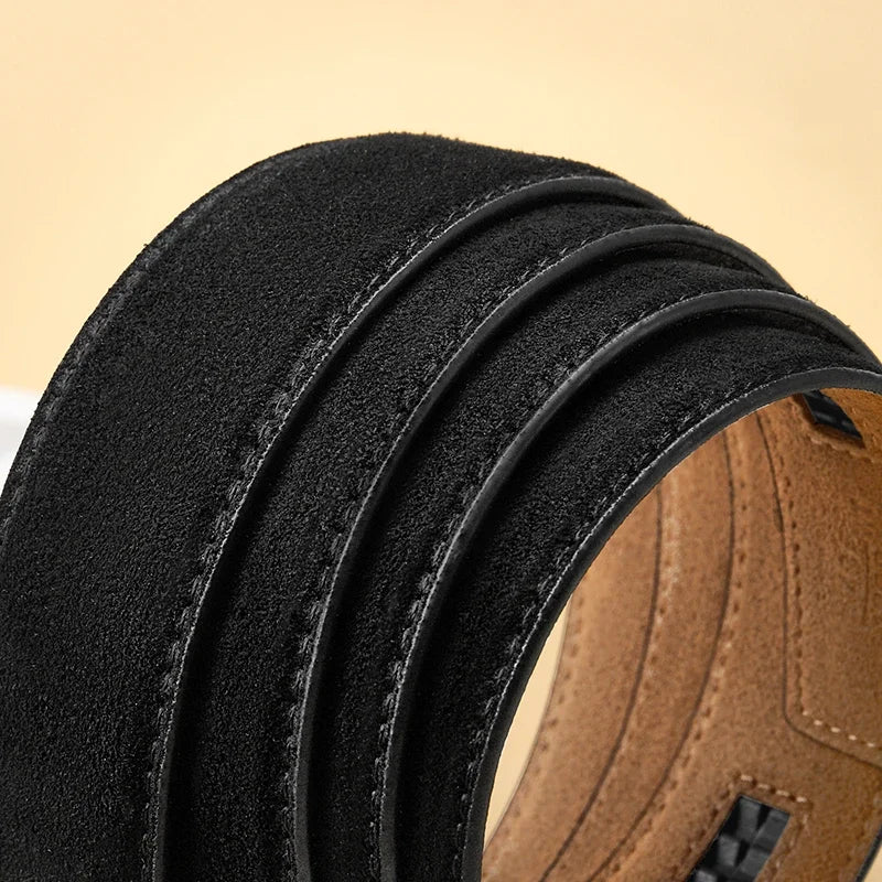 Suede Leather Automatic Buckle Belt for Men Adjustable Ratchet Belt Genuine Men's Leather Belts Fashion Designer Belt Men