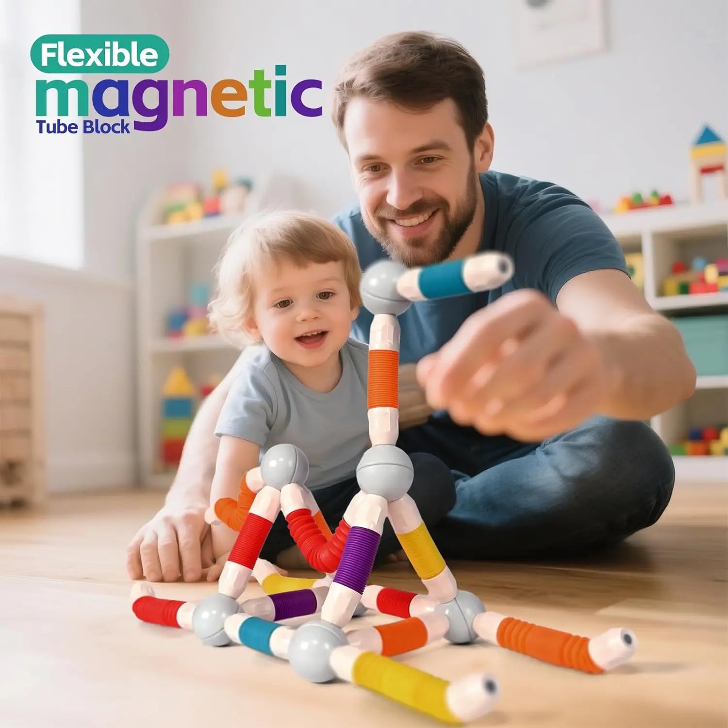 Flexible Retractable Magnetic Sticks Building Toy Set, Magnetic Tube Block, Flexible STEM Building Toys for 3+ Year Block Toys