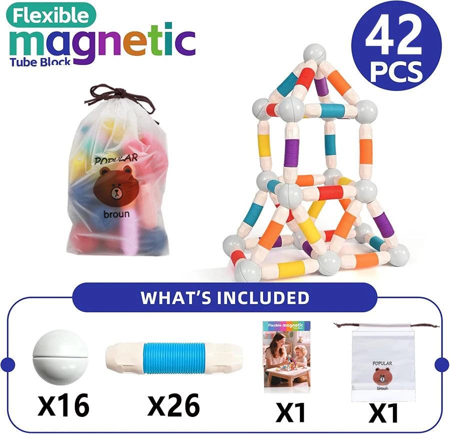 Flexible Retractable Magnetic Sticks Building Toy Set, Magnetic Tube Block, Flexible STEM Building Toys for 3+ Year Block Toys