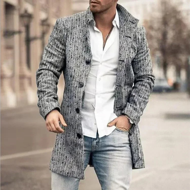 Checkered Men's Trench 2025 New Coat Autumn Winter Outdoor Casual Fashion Windproof Trench Coat Woolen Jacket Clothing