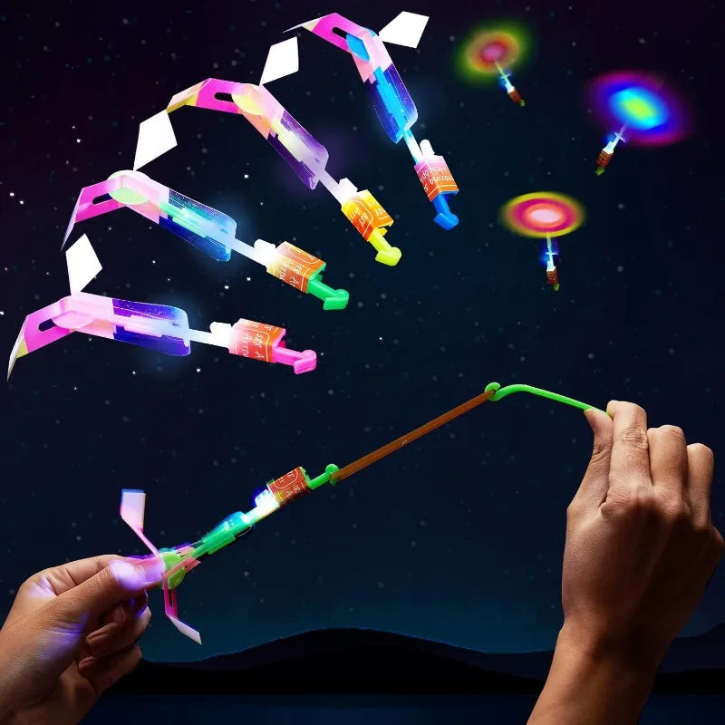25 Sets LED Flying Set 25 Slingshot+25 Glow Helicopter-50 Pcs Outdoor Flying Toys Glow in The Dark Party Supplies Party Favors