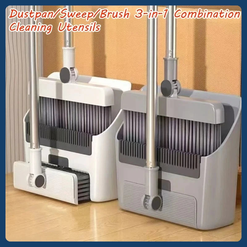 3-in-1 Foldable Broom Set – Durable Soft Bristle & Dustpan