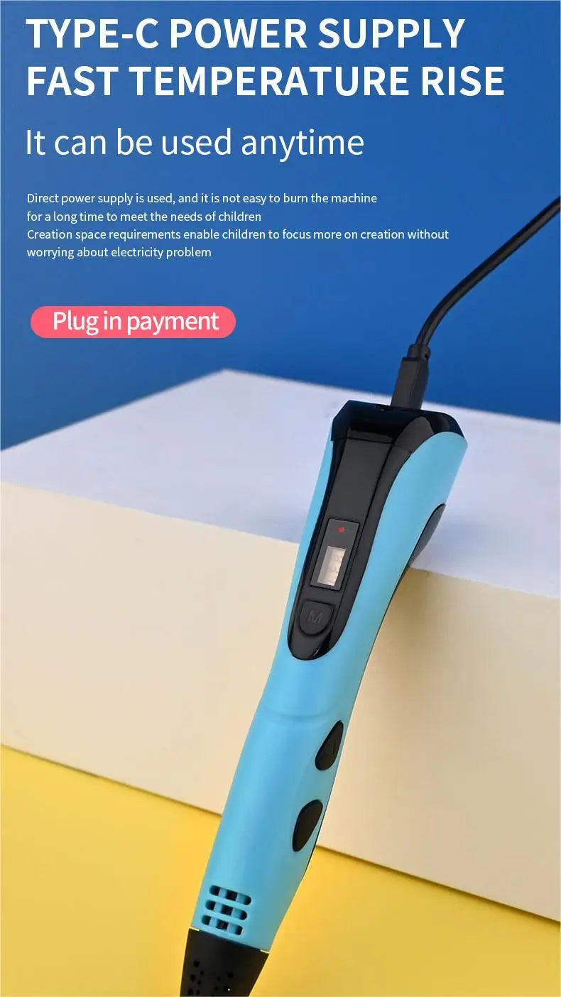 3D Printing Pen With LED Display 3D Pen Set for Kids Filament Children USB Drawing Tool Drawing Toy DIY Christmas Birthday Gift