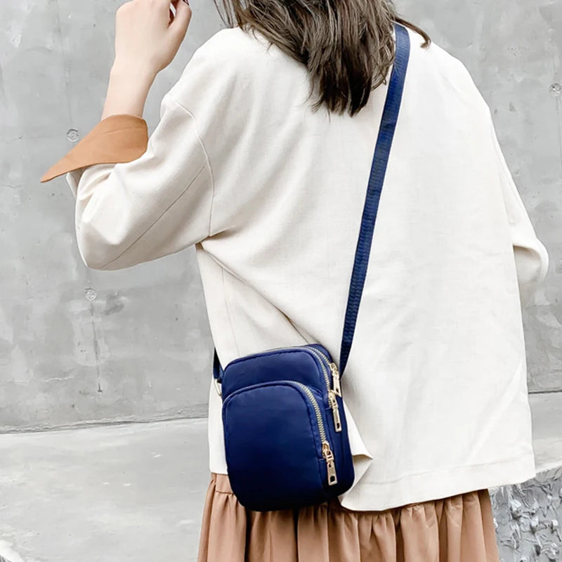 Mobile Phone Crossbody Bags for Women Fashion Ladies Shoulder Bag 3 Layer Waterproof Oxford Small Cell Phone Purse Wallet